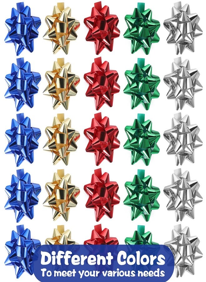 Extrapins 75pcs Metallic Christmas Bows - Assorted Self-Adhesive Wrap Bows for Gifts & Wreaths - 5 Holiday Colors - Image 3